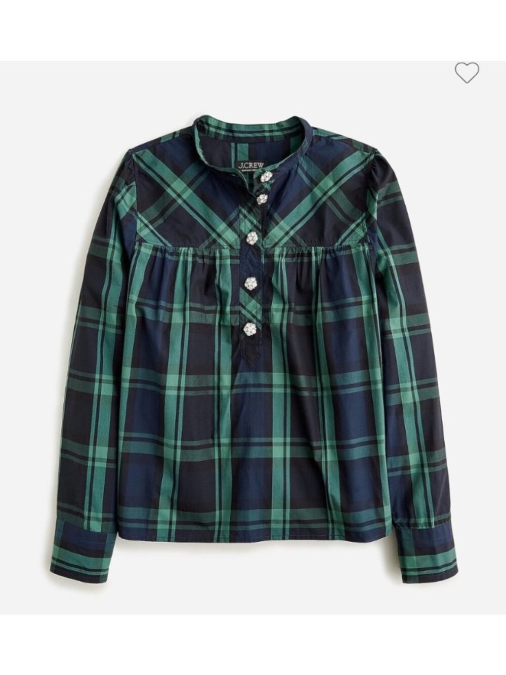 J.Crew Jewel Button Fresco Black Watch Tartan Plaid Organic Cotton Popover Top S
